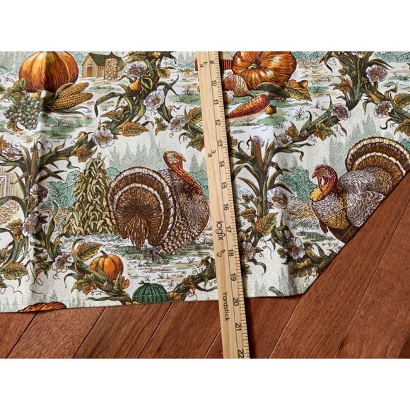 Thanksgiving Harvest Table Runner & Doily Turkeys Pumpkins Green Tassels 42x20 - Picture 4 of 9